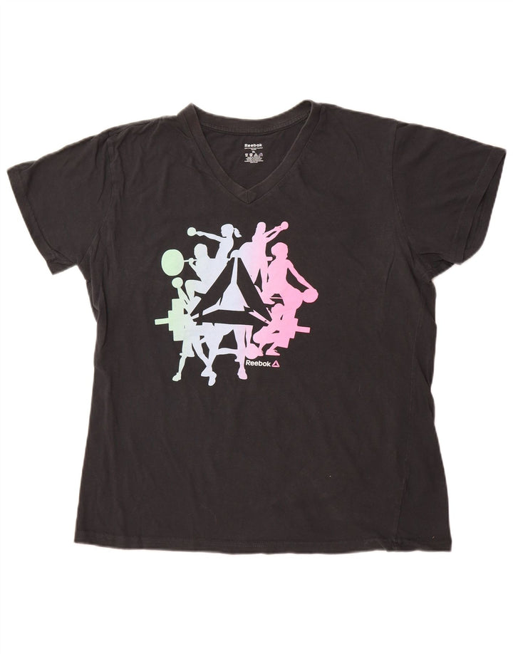 REEBOK Womens Graphic T-Shirt Top UK 18 XL Black Cotton