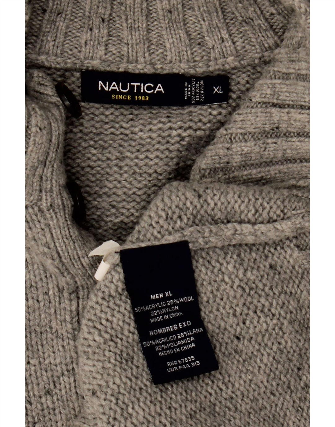 NAUTICA Mens Button Neck Jumper Sweater XL Grey Flecked Acrylic