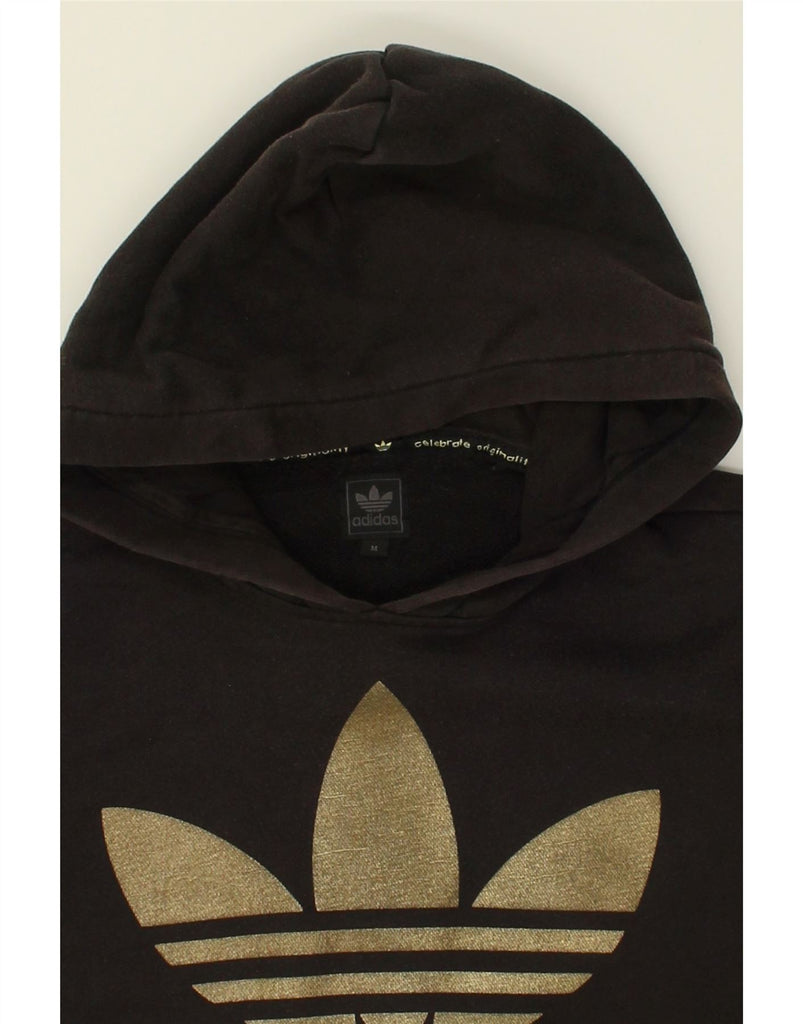 ADIDAS Womens Graphic Hoodie Jumper UK 14 Medium Black Cotton | Vintage Adidas | Thrift | Second-Hand Adidas | Used Clothing | Messina Hembry 