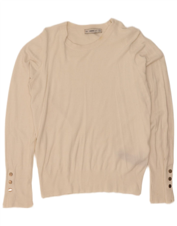 Zara Womens Boat Neck Jumper Sweater UK 12 Medium White Viscose