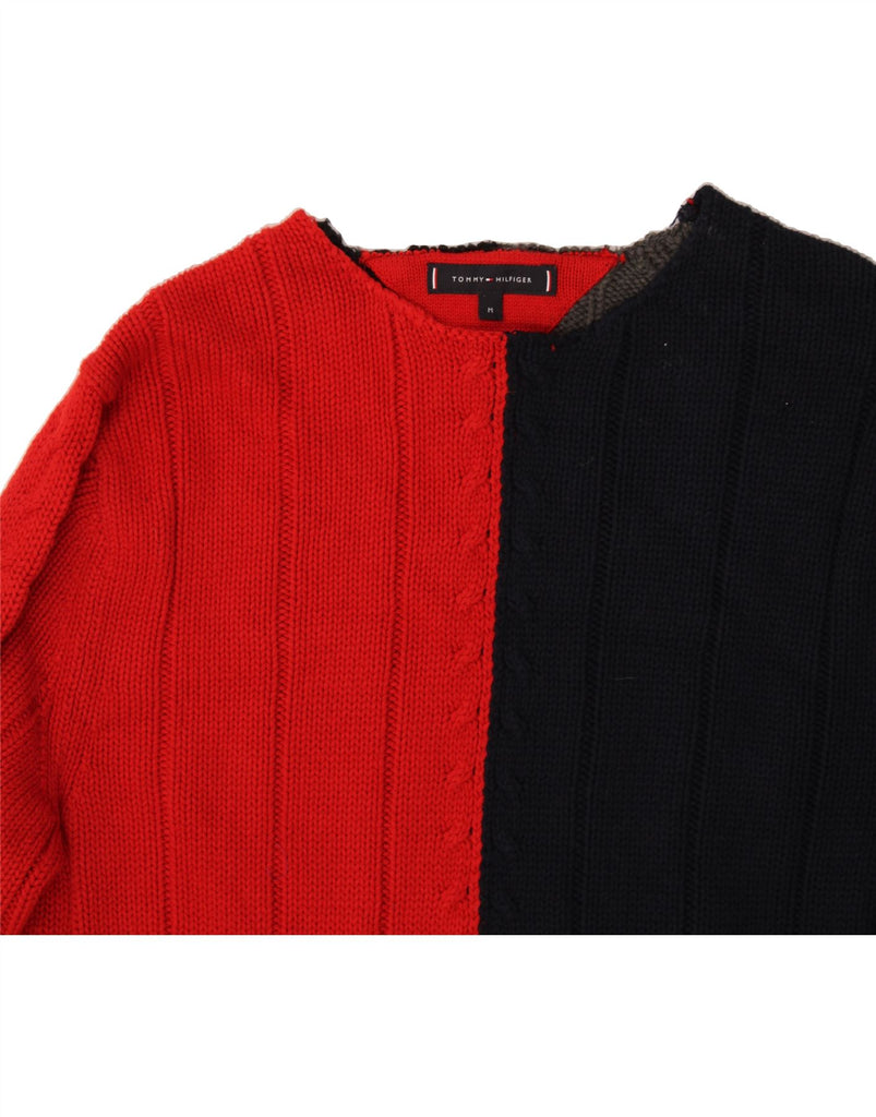 TOMMY HILFIGER Mens Boat Neck Jumper Sweater Medium Navy Blue Colourblock Vintage Tommy Hilfiger and Second-Hand Tommy Hilfiger from Messina Hembry 