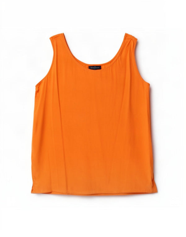 Vintage Womens Sleeveless Blouse Top UK 12 Medium Orange Silk