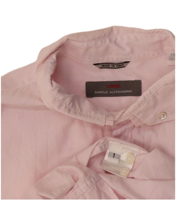 Daniele Alessandrini Mens Shirt Size 39 15 1/2 Medium Pink Pinstripe