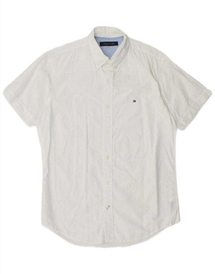 TOMMY HILFIGER Mens Short Sleeve Shirt Medium White Cotton