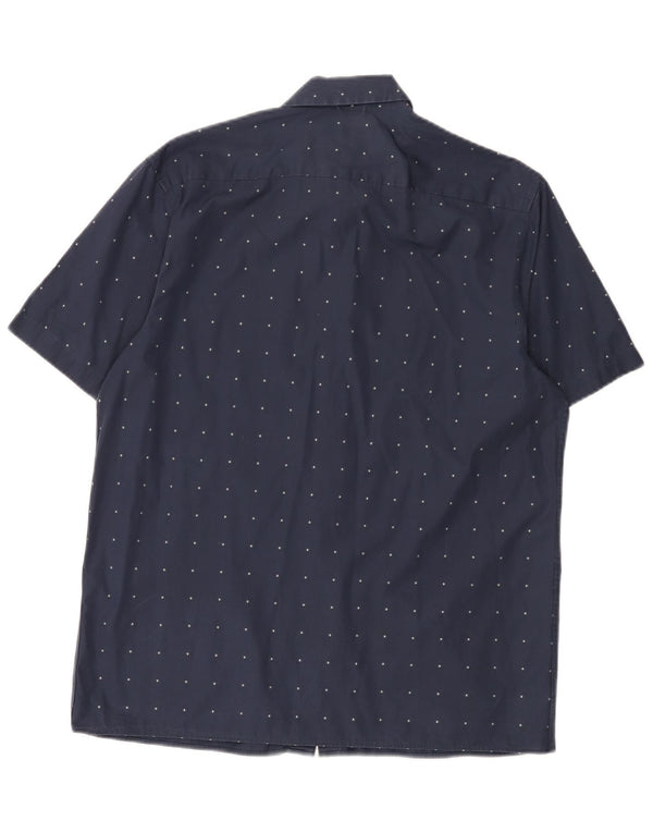 Ted Baker Mens Short Sleeve Shirt Size 3 Medium Navy Blue Geometric Cotton