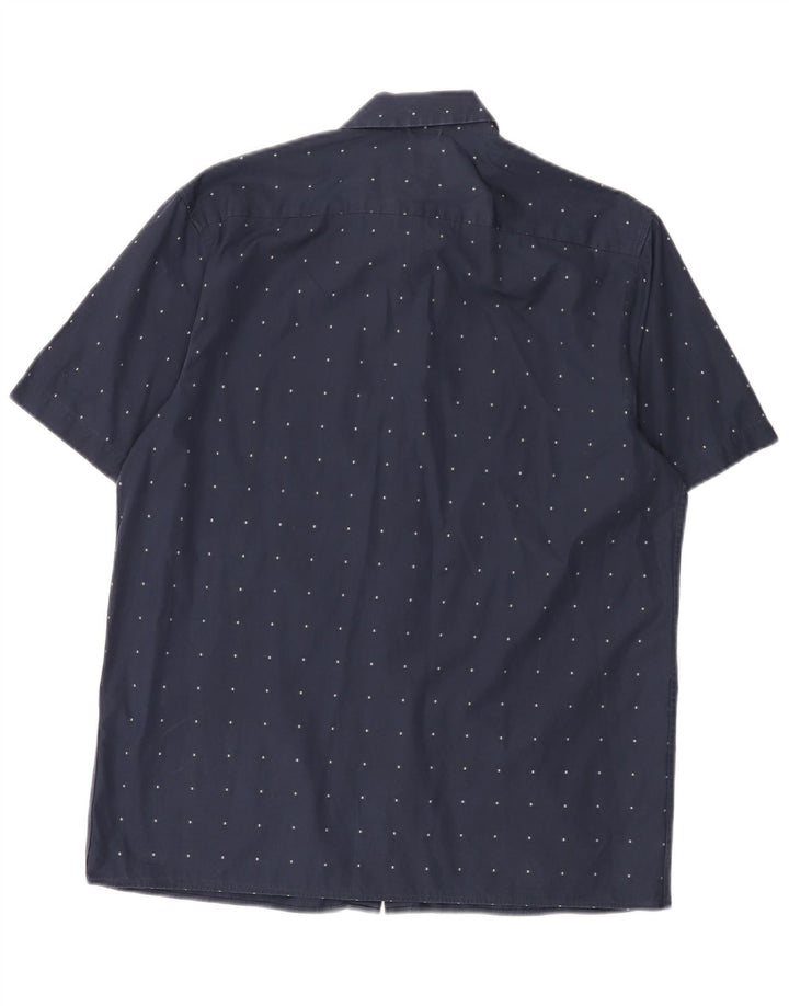 Ted Baker Mens Short Sleeve Shirt Size 3 Medium Navy Blue Geometric Cotton