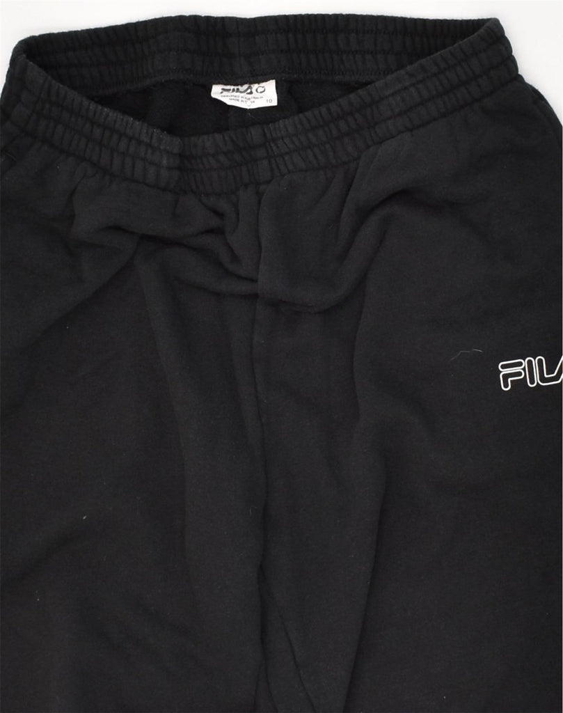 FILA Womens Graphic Tracksuit Trousers Joggers UK 10 Small  Black Cotton | Vintage Fila | Thrift | Second-Hand Fila | Used Clothing | Messina Hembry 