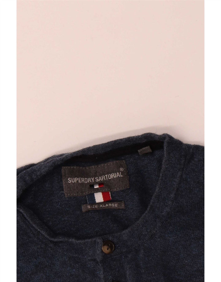 Superdry Mens Button Neck Jumper Sweater XL Blue Cotton