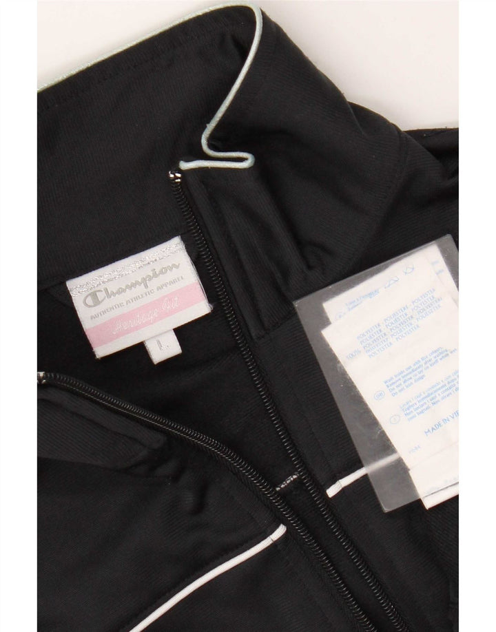 Champion Womens Heritage Fit Tracksuit Top Jacket UK 16 Large Black