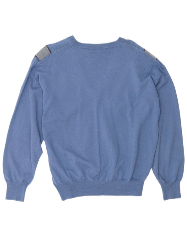 Vintage Womens Oversized V-Neck Jumper Sweater UK 18 XL Blue Colourblock