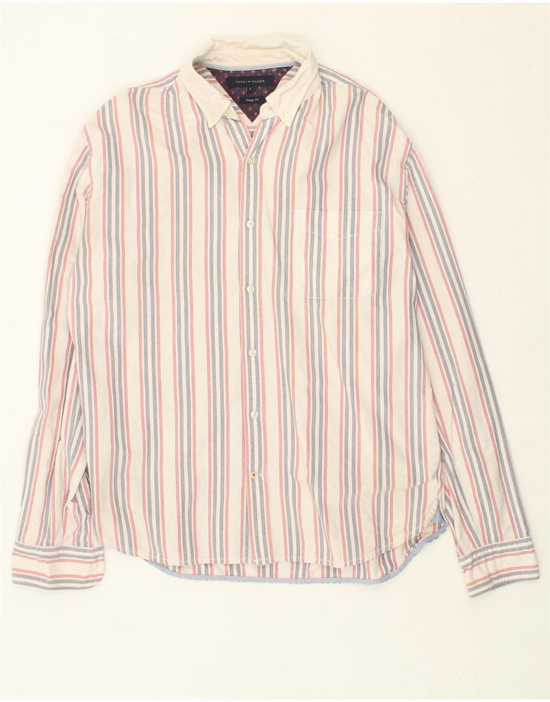 TOMMY HILFIGER Mens Vintage Fit Shirt Large Multicoloured Striped Cotton | Vintage Tommy Hilfiger | Thrift | Second-Hand Tommy Hilfiger | Used Clothing | Messina Hembry 