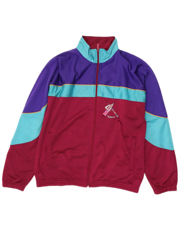 VINTAGE Mens Tracksuit Top Jacket Medium Maroon Colourblock Polyester