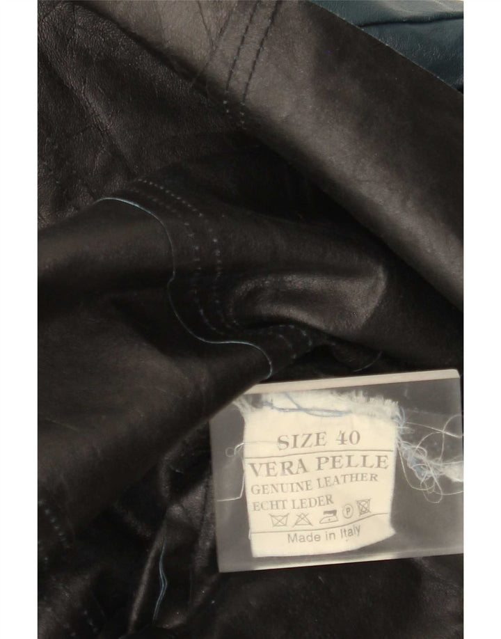 Vintage Womens Leather Coat IT 40 Small Blue Colourblock