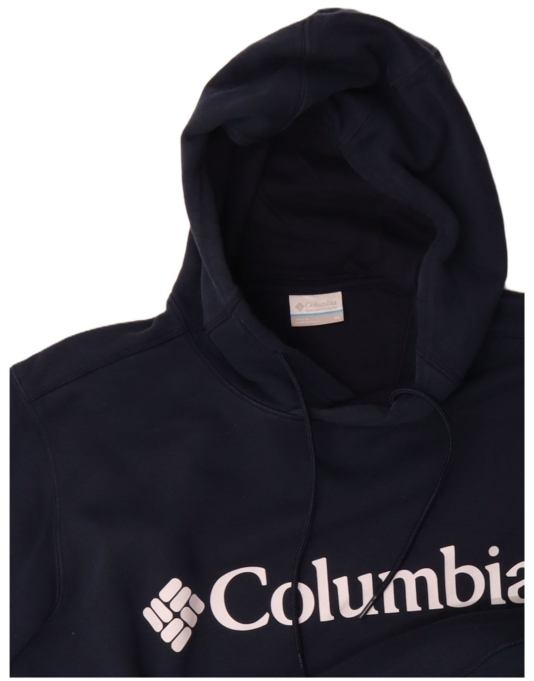 COLUMBIA Mens Graphic Hoodie Jumper Medium Navy Blue Cotton
