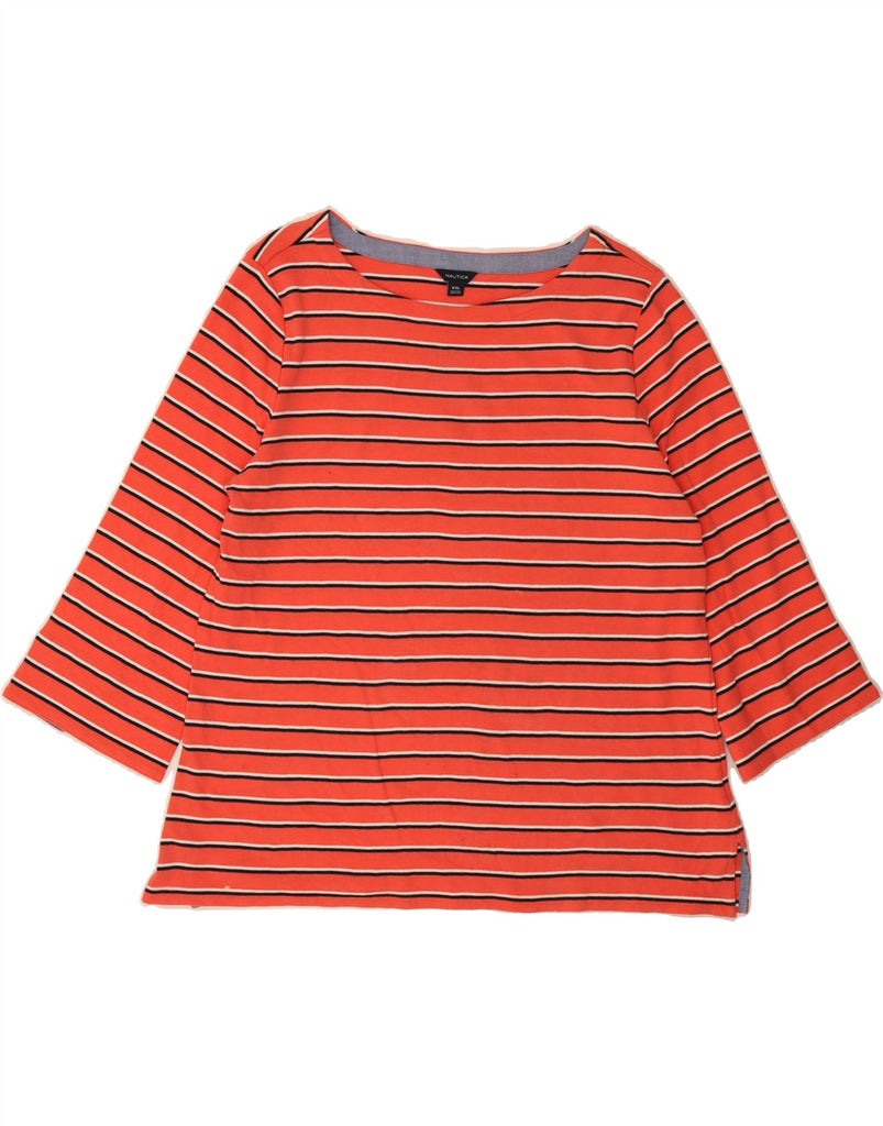 NAUTICA Womens Top 3/4 Sleeve UK 20 2XL Red Striped Cotton Vintage Nautica and Second-Hand Nautica from Messina Hembry 