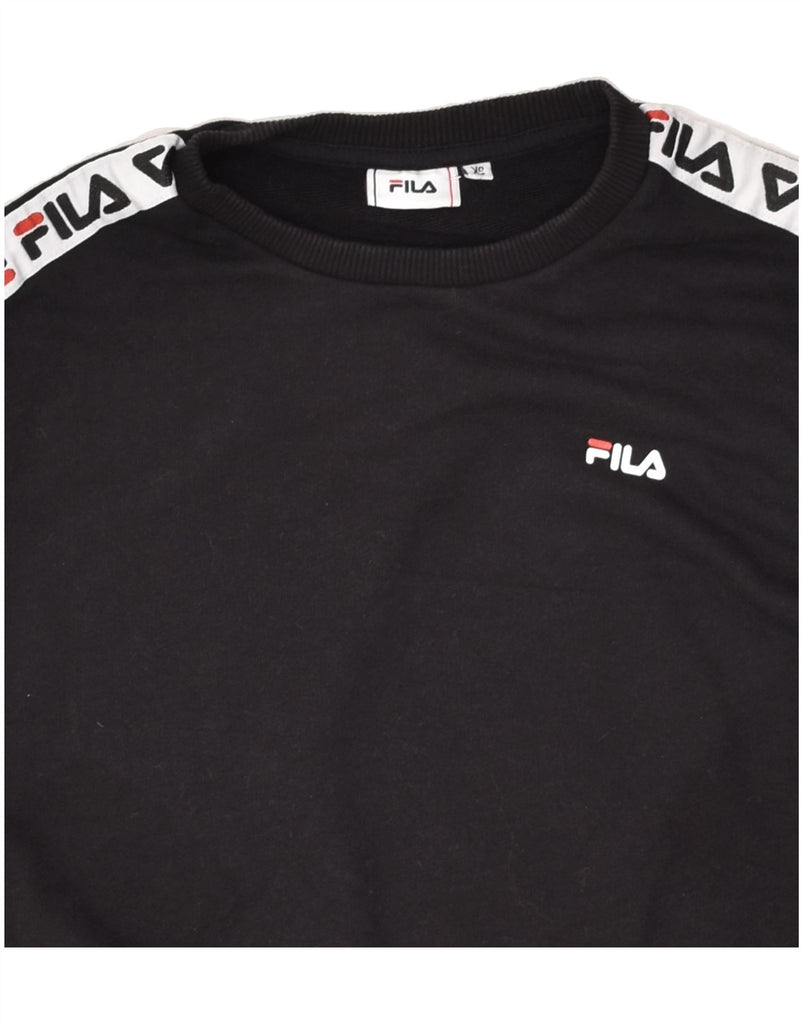 FILA Womens Graphic Sweatshirt Jumper UK 6 XS Black Cotton | Vintage Fila | Thrift | Second-Hand Fila | Used Clothing | Messina Hembry 