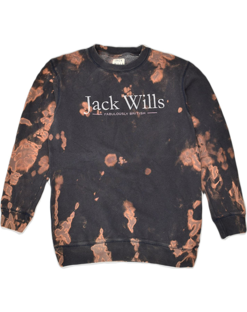 JACK WILLS Womens Graphic Sweatshirt Jumper UK 10 Small Black Tie Dye | Vintage Jack Wills | Thrift | Second-Hand Jack Wills | Used Clothing | Messina Hembry 