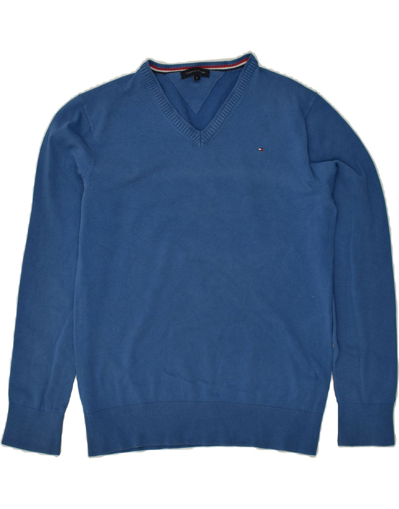 TOMMY HILFIGER Boys V-Neck Jumper Sweater 15-16 Years Blue Cotton | Vintage Tommy Hilfiger | Thrift | Second-Hand Tommy Hilfiger | Used Clothing | Messina Hembry 