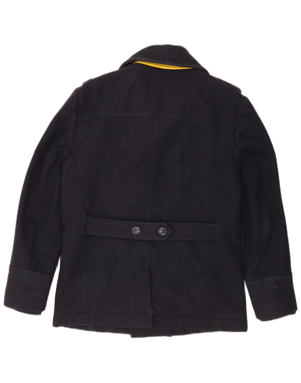 Superdry Mens Pea Coat UK 38 Medium Navy Blue Wool