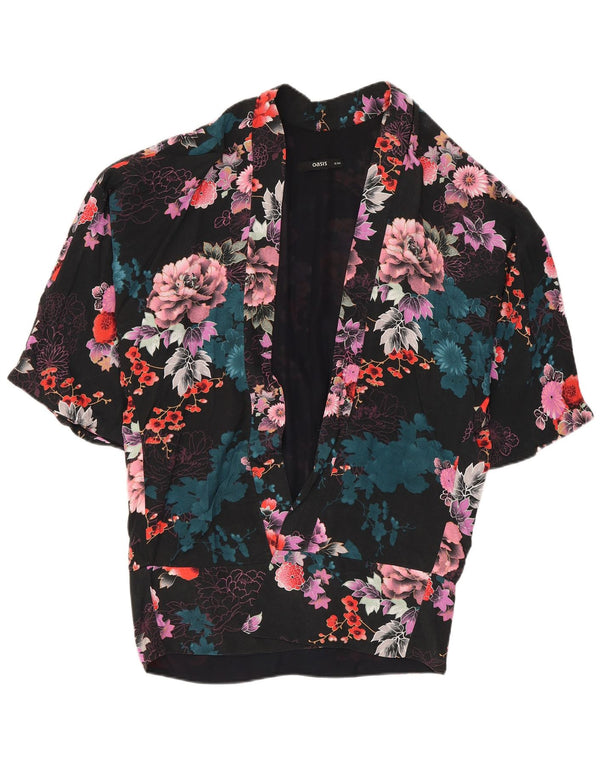 Oasis Womens Oversized Cardigan Top UK 8 Small Black Floral Viscose