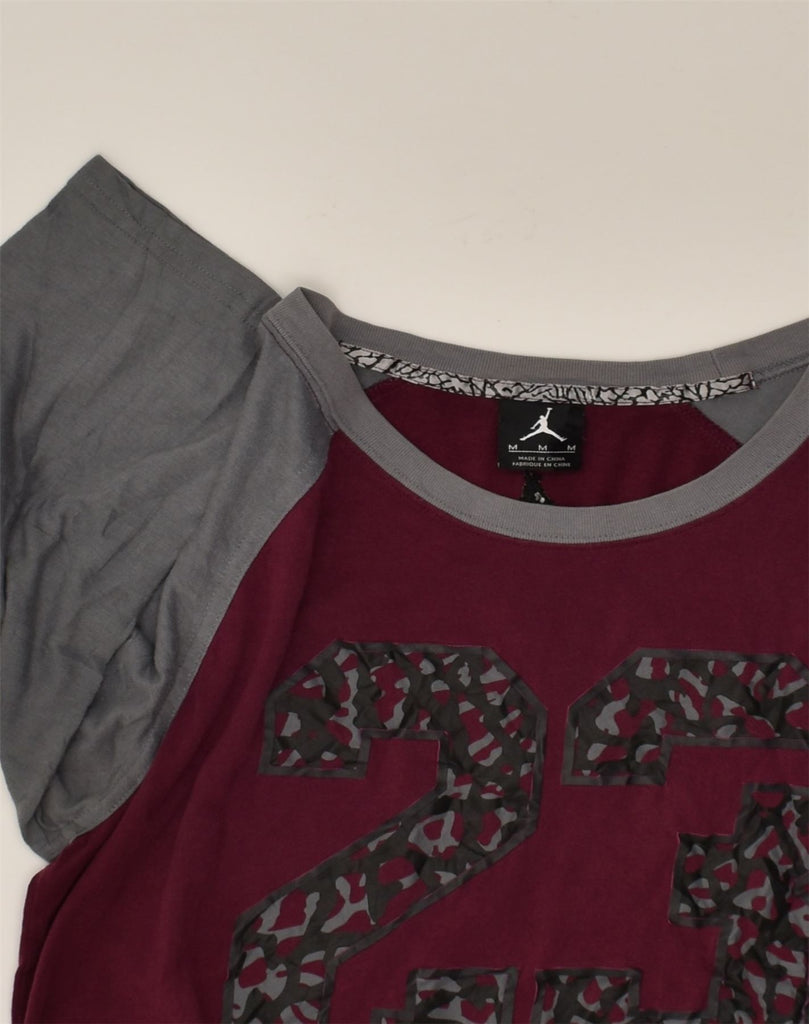 JORDAN Womens Graphic Top 3/4 Sleeve UK 12 Medium Maroon Colourblock | Vintage Jordan | Thrift | Second-Hand Jordan | Used Clothing | Messina Hembry 