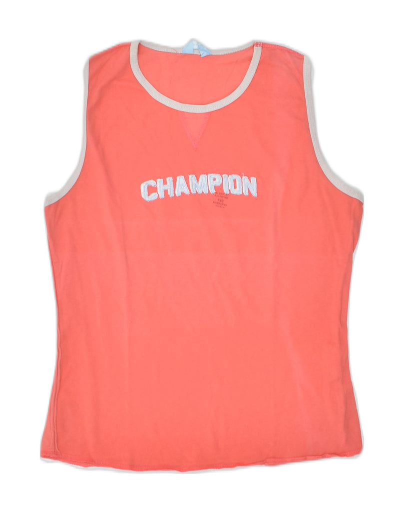 CHAMPION Womens Graphic Vest Top UK 12 Medium Pink Cotton | Vintage | Thrift | Second-Hand | Used Clothing | Messina Hembry 