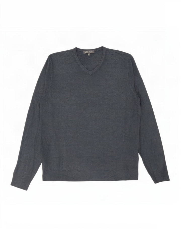 Marks & Spencer Mens V-Neck Jumper Sweater 2XL Grey Acrylic