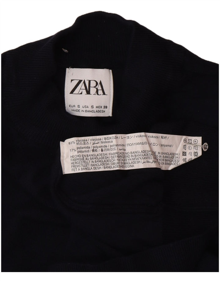 Zara Womens Turtle Neck Jumper Sweater UK 10 Small Navy Blue Viscose
