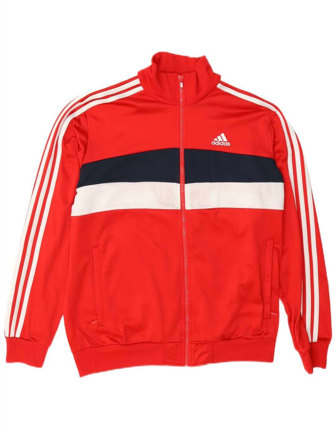 Adidas Mens Tracksuit Top Jacket Medium Red Colourblock Polyester