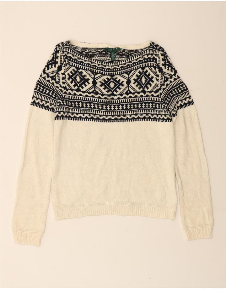 RALPH LAUREN Womens Boat Neck Jumper Sweater UK 16 Large Off White