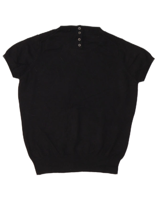 Zara Womens Crop Short Sleeve Crew Neck Jumper Sweater UK 14 Medium Black