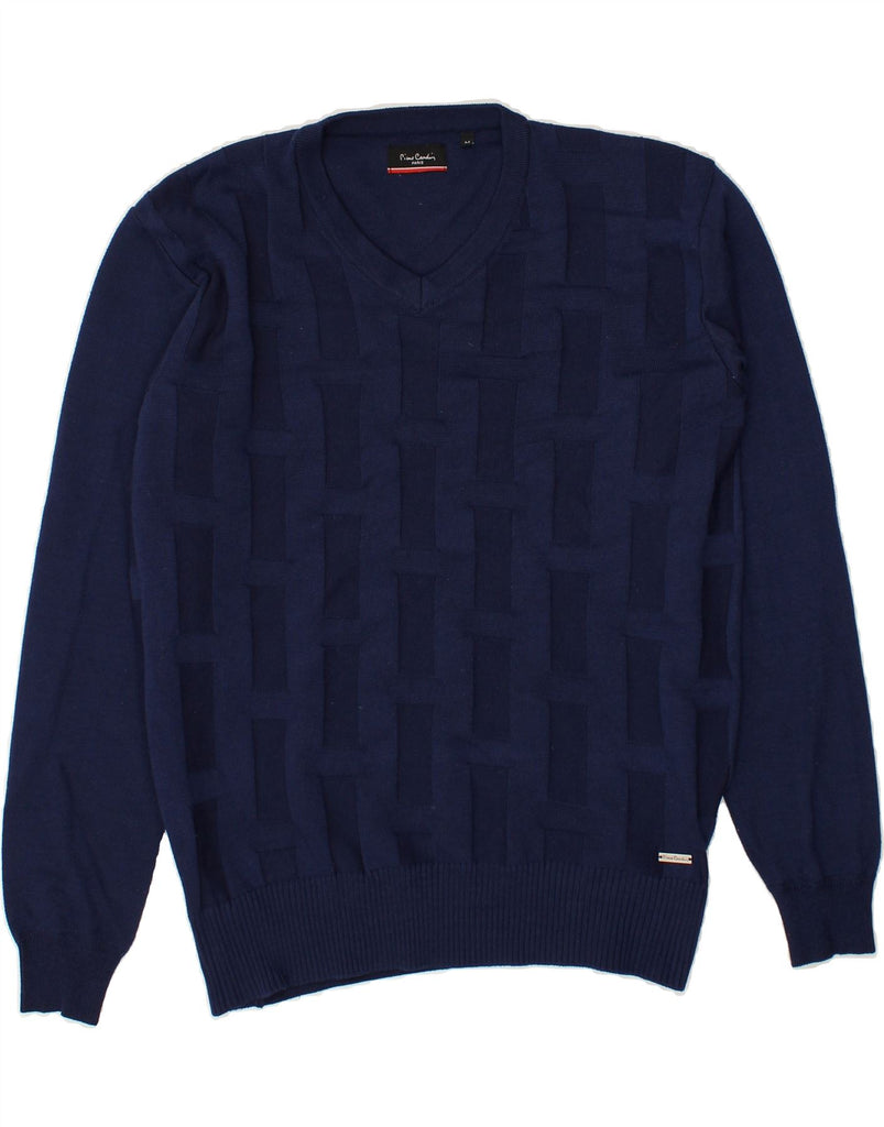 PIERRE CARDIN Mens V-Neck Jumper Sweater Medium Navy Blue Polyester | Vintage Pierre Cardin | Thrift | Second-Hand Pierre Cardin | Used Clothing | Messina Hembry 