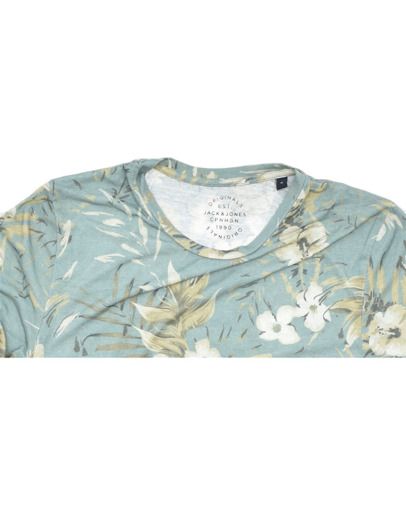 JACK & JONES Womens T-Shirt Top UK 14 Medium Blue Floral Cotton | Vintage | Thrift | Second-Hand | Used Clothing | Messina Hembry 