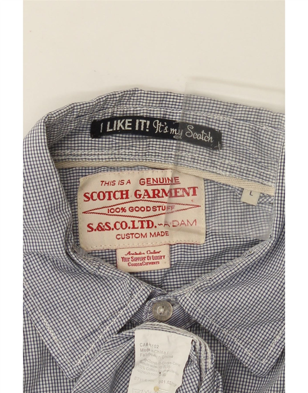 SCOTCH & SODA Mens Short Sleeve Military Shirt Large Blue Gingham Cotton