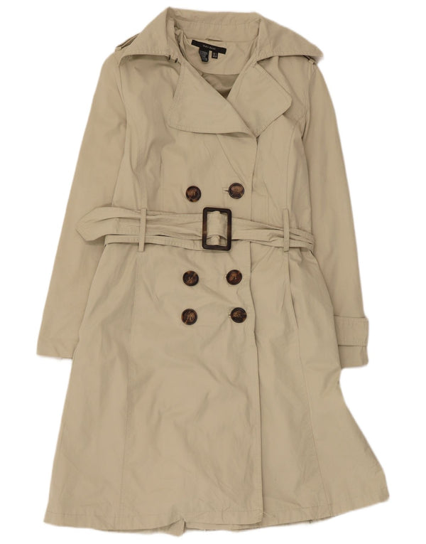 Zara Womens Double Breasted Trench Coat UK 14 Large Beige Polyester