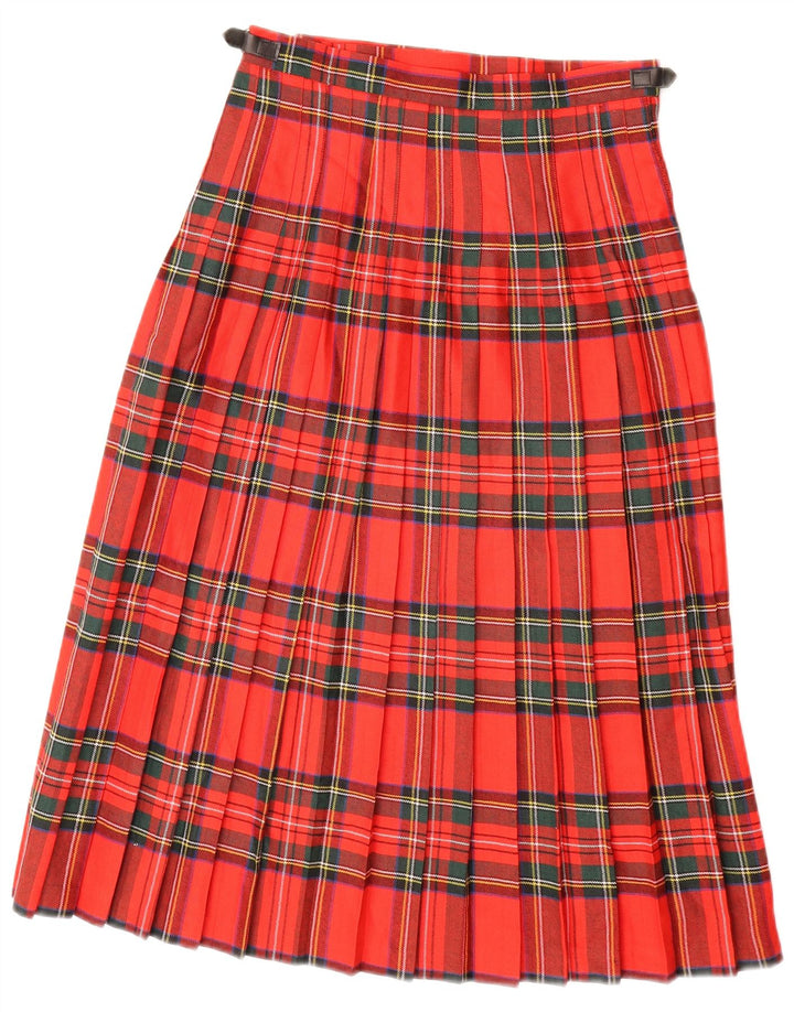 O'NEIL OF DUBLIN Womens Pleated Wrap Skirt UK 10 Small W27  Red Plaid Wool