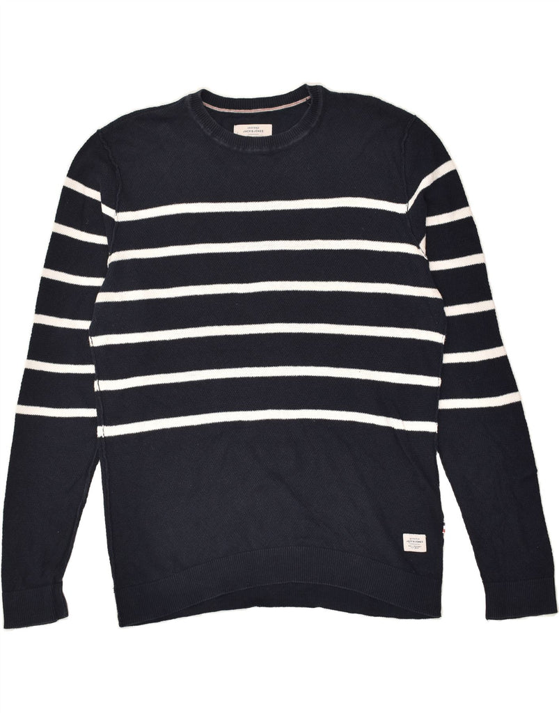 JACK & JONES Mens Crew Neck Jumper Sweater Large Navy Blue Striped Cotton | Vintage Jack & Jones | Thrift | Second-Hand Jack & Jones | Used Clothing | Messina Hembry 