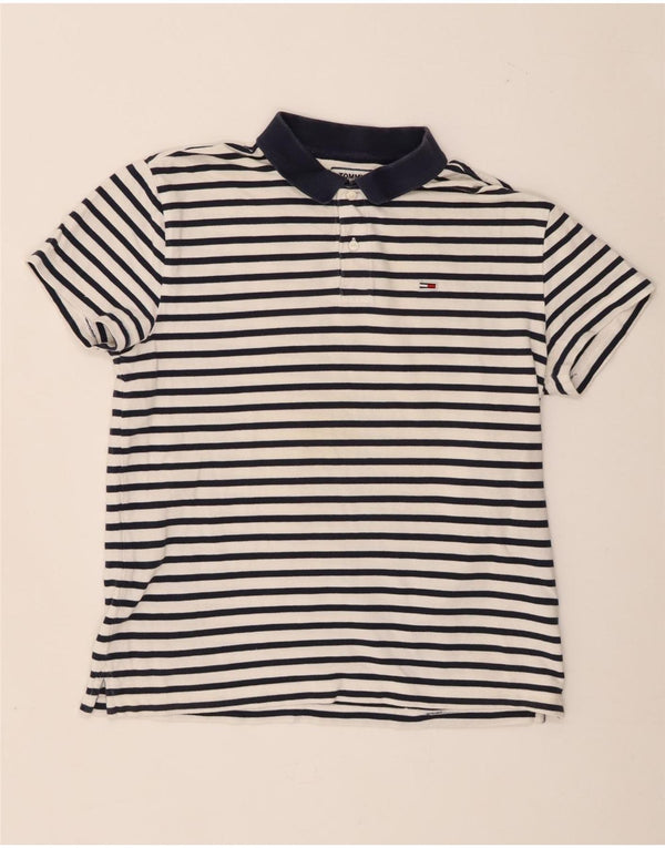Tommy Hilfiger Mens Rugby Polo Shirt Large White Striped Cotton