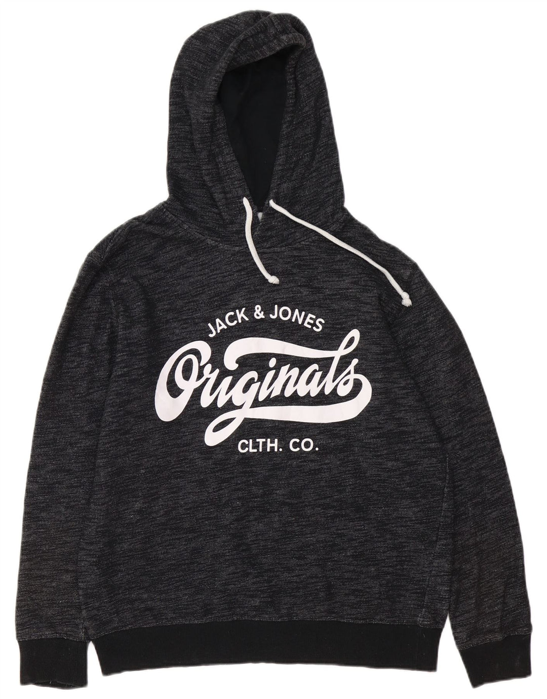 JACK & JONES Mens Graphic Hoodie Jumper Large Grey Flecked Polyester
