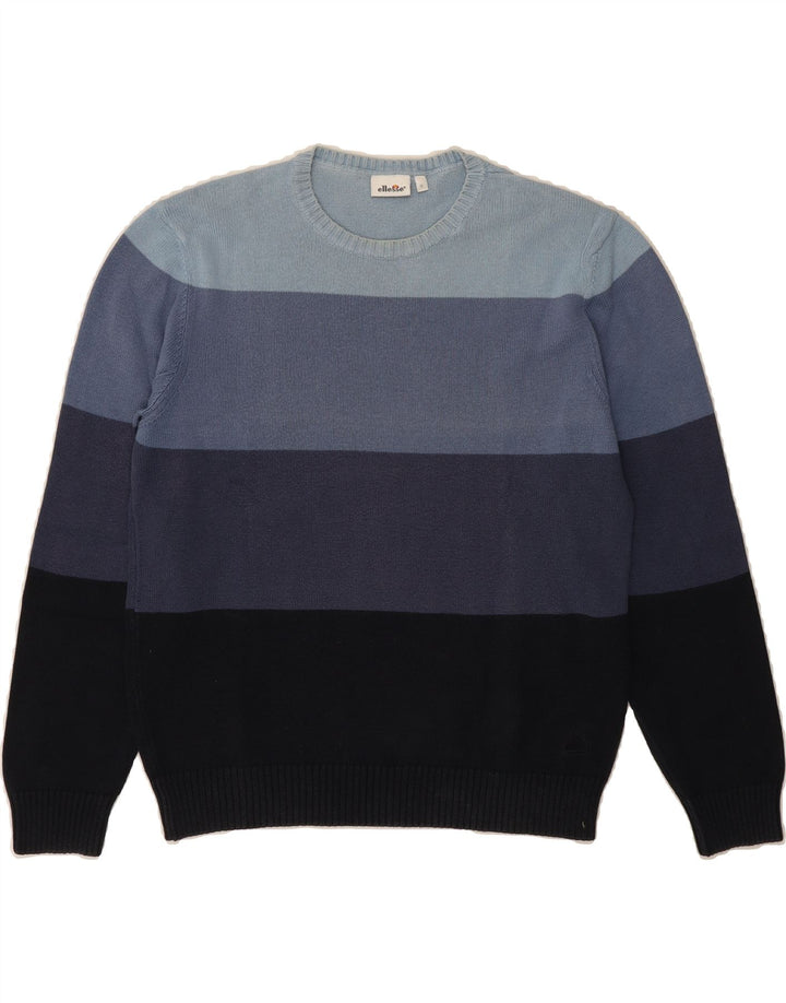 ELLESSE Womens Crew Neck Jumper Sweater UK 14 Medium Blue Colourblock Vintage Ellesse and Second-Hand Ellesse from Messina Hembry 