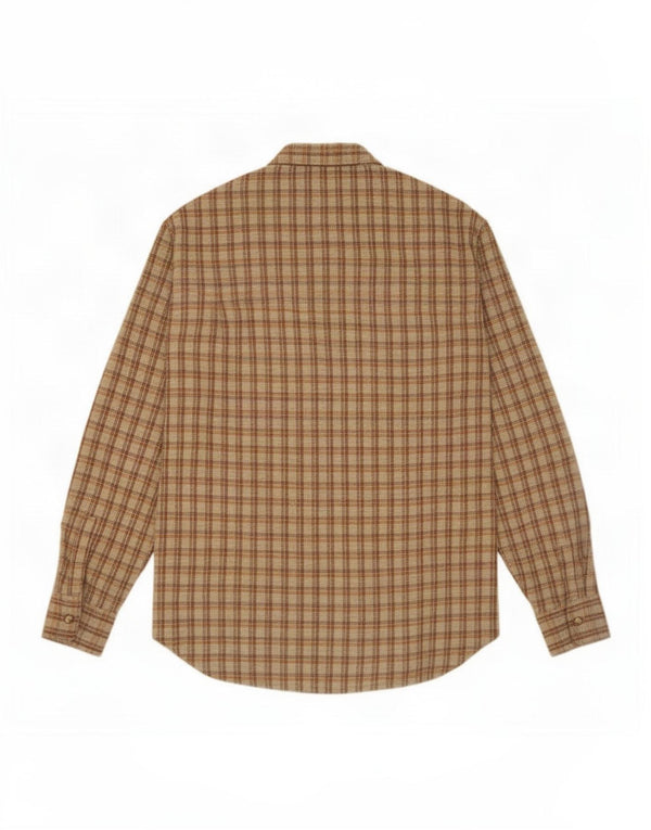Vintage Mens Flannel Shirt Size 37 14 1/2 Small Brown Check