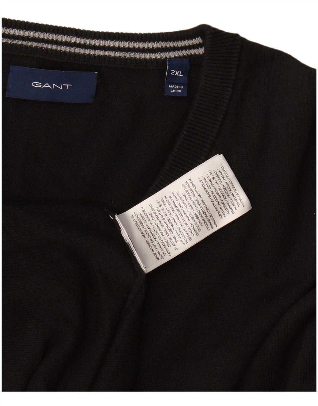 Gant Mens V-Neck Jumper Sweater 2XL Black Cotton