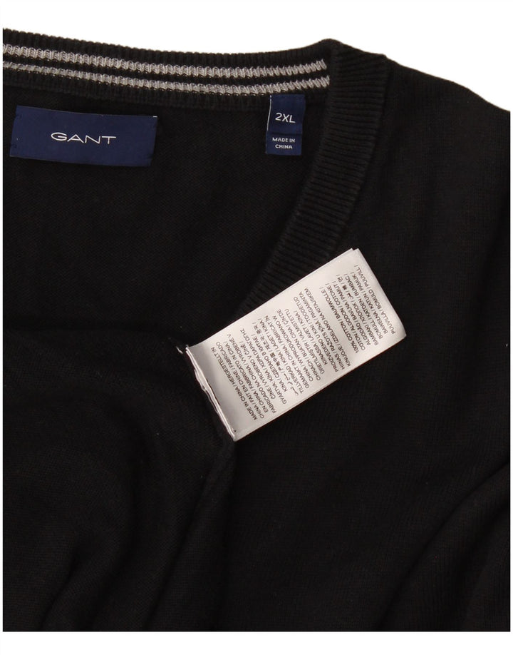 Gant Mens V-Neck Jumper Sweater 2XL Black Cotton