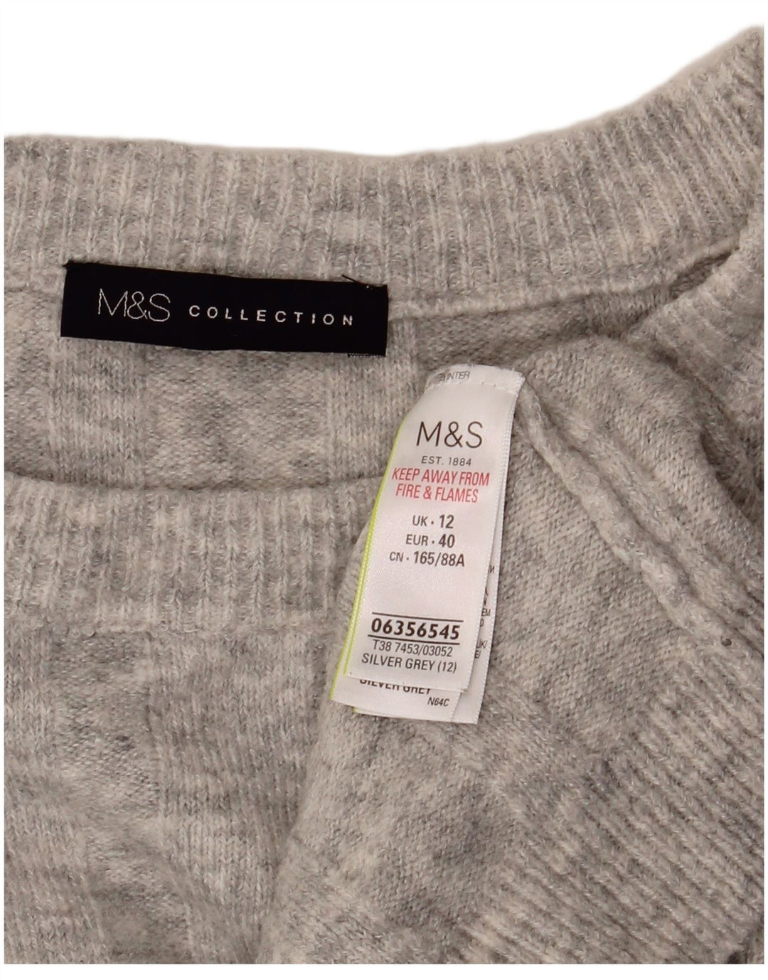 Marks & Spencer Womens Crop Crew Neck Jumper Sweater UK 12 Medium Grey