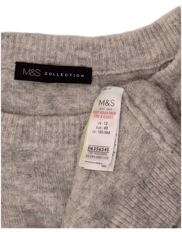 Marks & Spencer Womens Crop Crew Neck Jumper Sweater UK 12 Medium Grey
