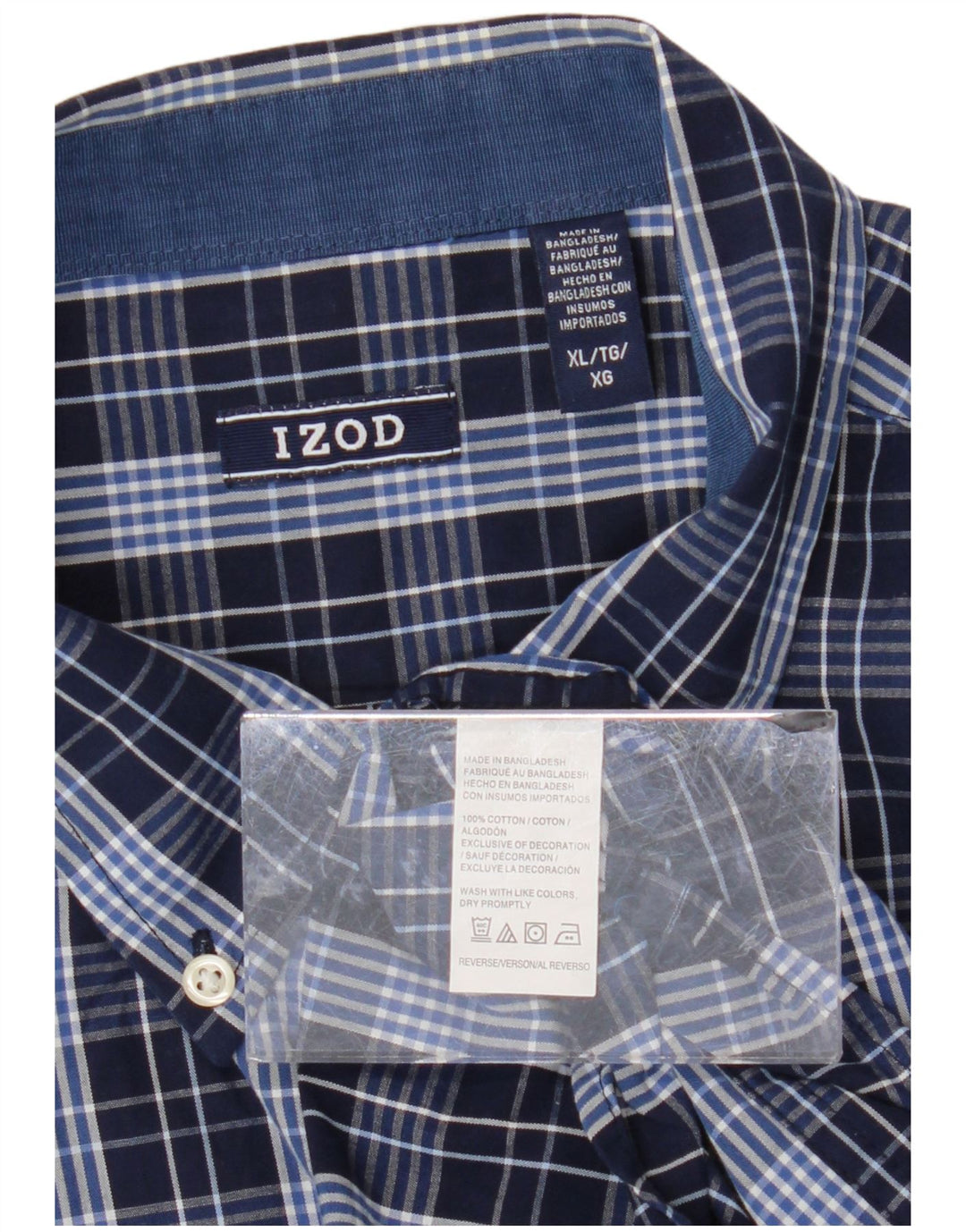 IZOD Mens Shirt XL Navy Blue Check Cotton