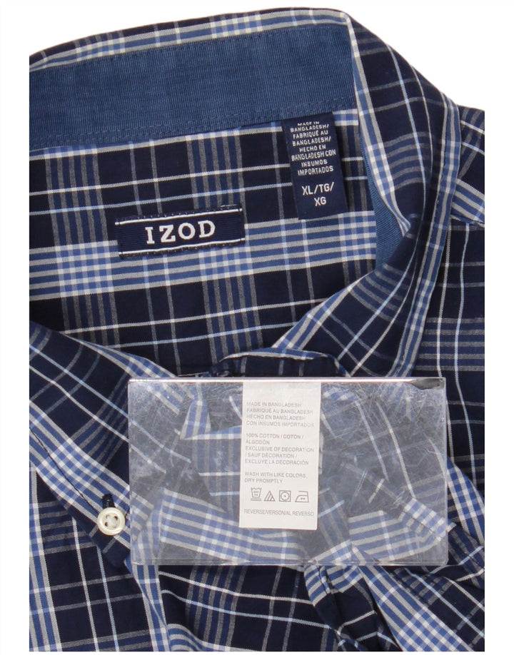 IZOD Mens Shirt XL Navy Blue Check Cotton