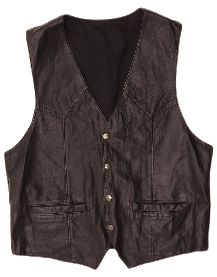 Vintage Mens Leather Waistcoat Medium Black