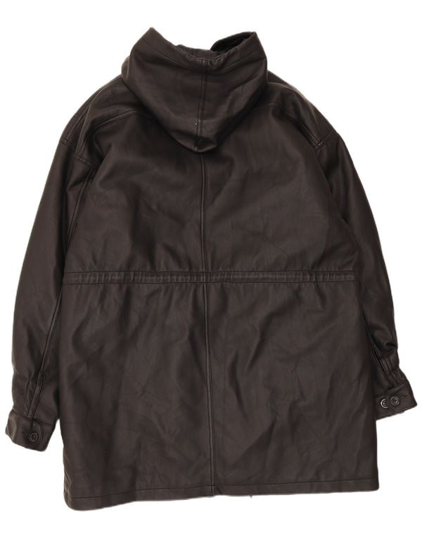 Regina Schrecker Womens Hooded Faux Leather Overcoat UK 18 XL Black PVC