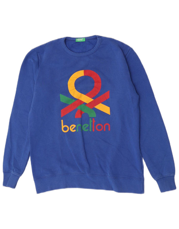 Benetton Boys Graphic Sweatshirt Jumper 13-14 Years 3XL Blue Cotton
